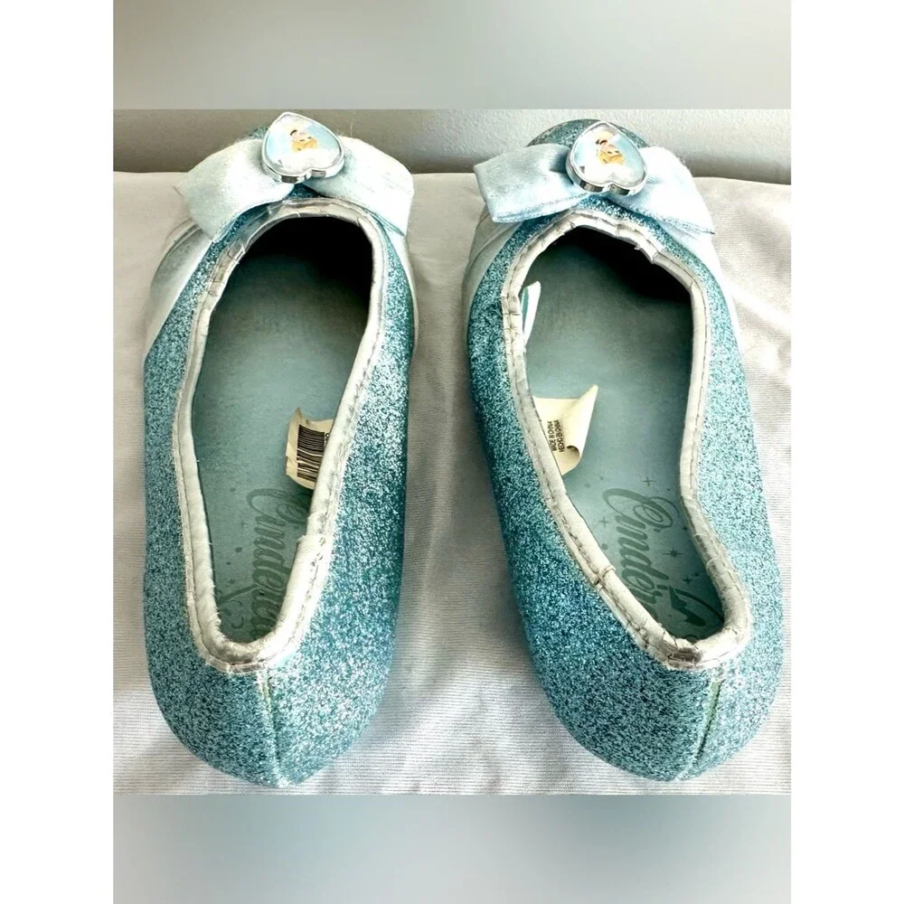 Disney Cinderella Glitter Flats Girls Size 11/12 Blue Sparkle Princess Shoes